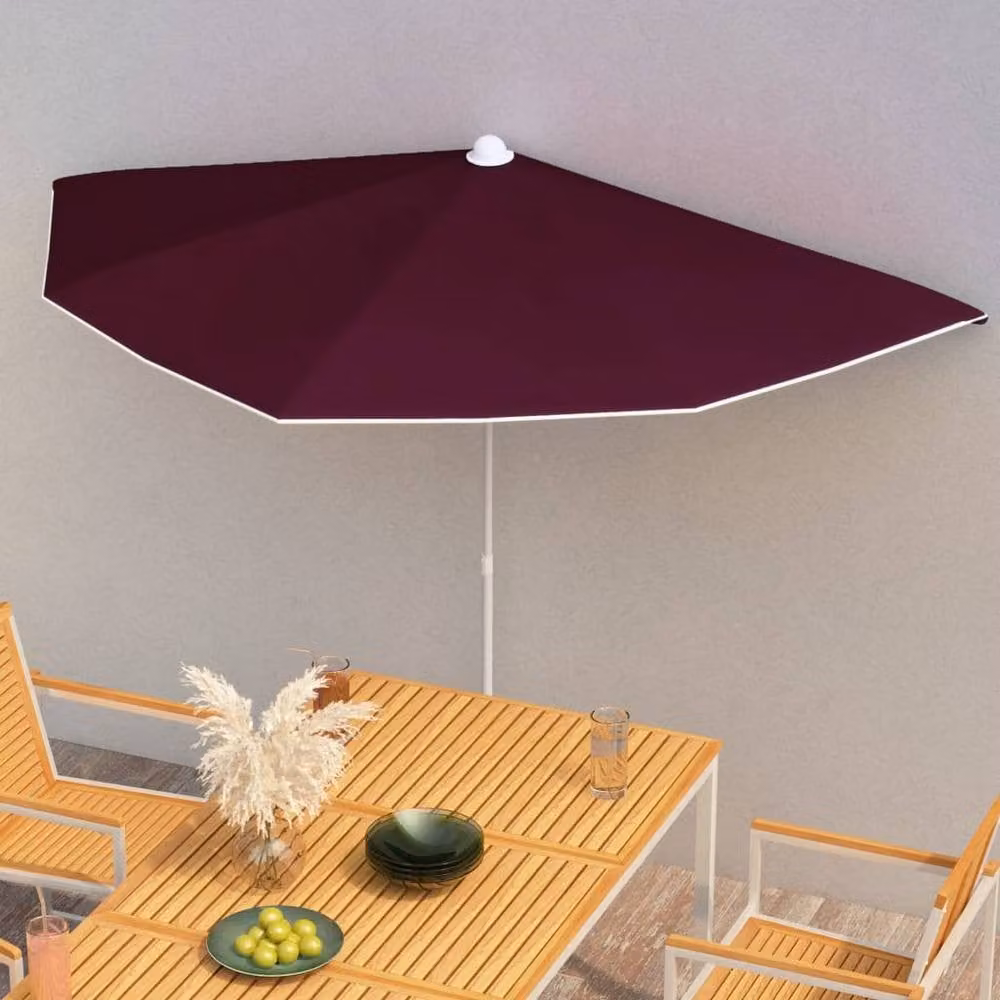 Berkfield Home Garden Half Parasol with Pole, Burgundy Red, W: 180 cm, D: 90 cm – 2