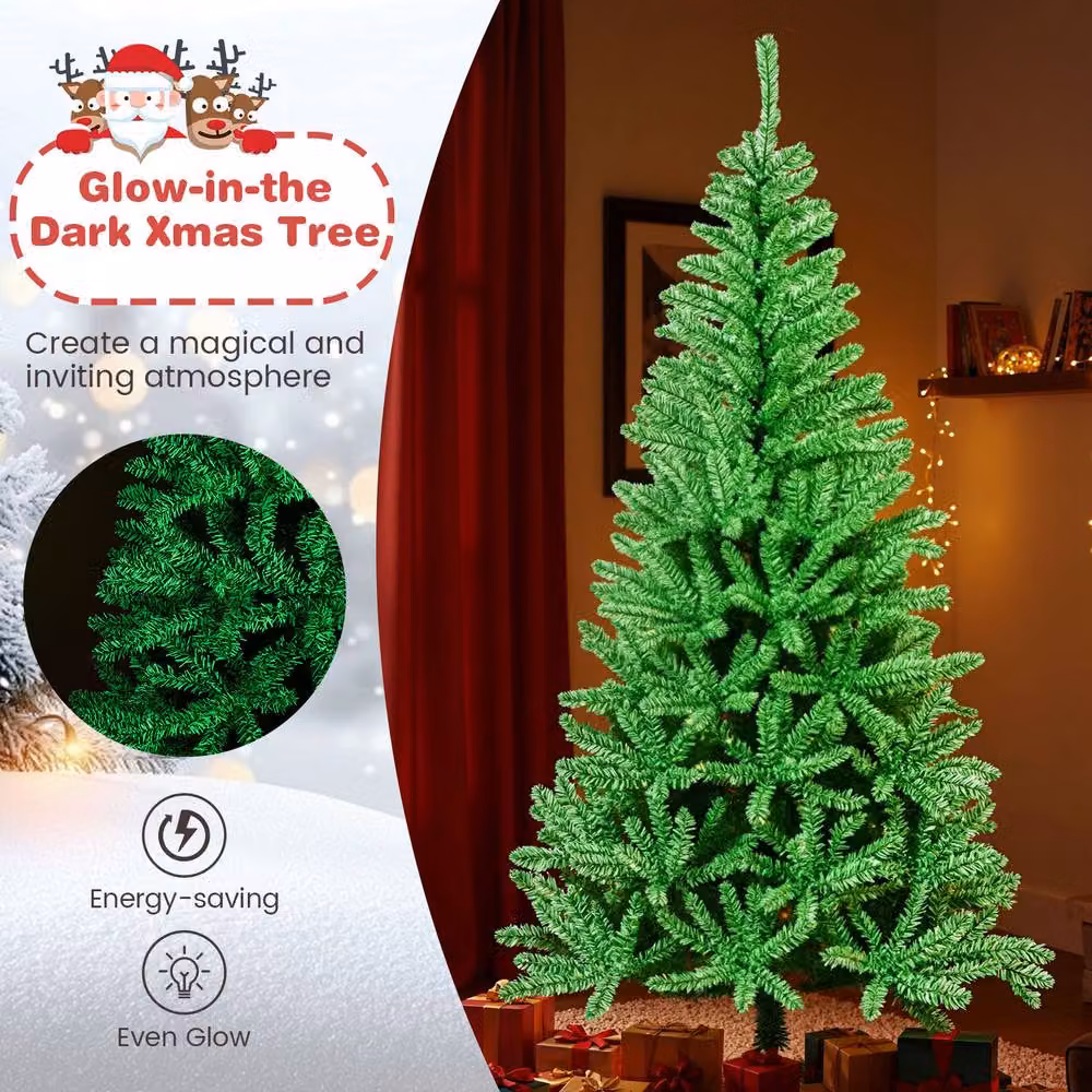 Costway 180 cm Glow-in-the-dark Artificial Christmas Tree in Green and White – 4