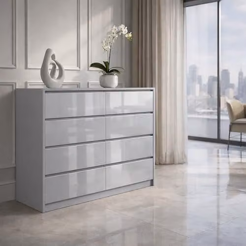 Harmin Handleless High Gloss 8 Drawer Sideboard in Grey W/D/H: 120 x 40 x 99 cm – 1