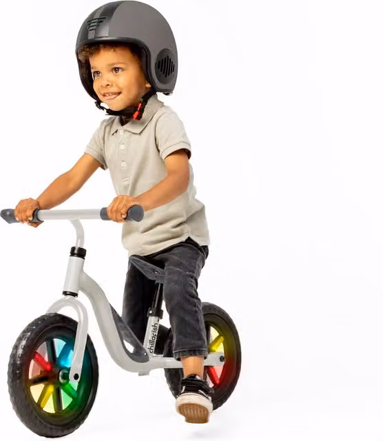 Chillafish Charlie Glow Balance Bike in Beige and White with Height-Adjustable Metal Frame and EVA Foam Wheels