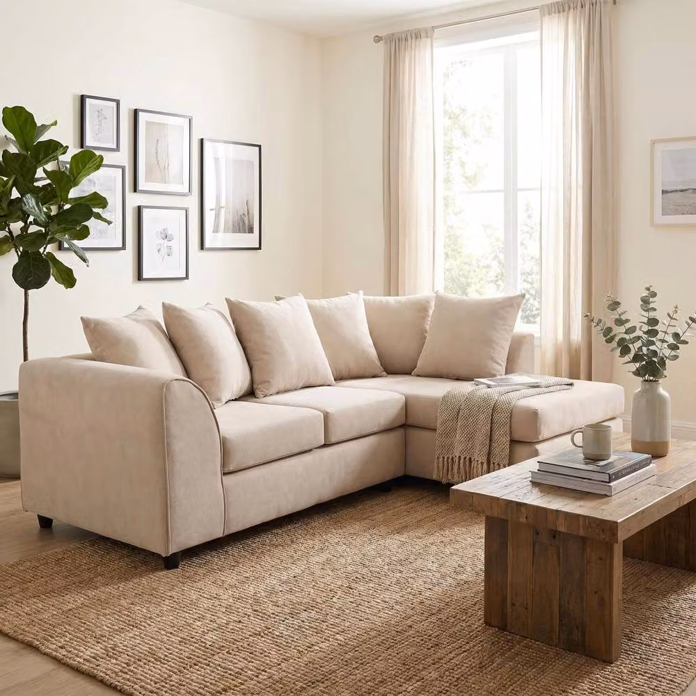 Abakus Direct Harriet Relaxed Linen Right Facing Corner Sofa with Chaise and Scatter Cushions in Beige – 2