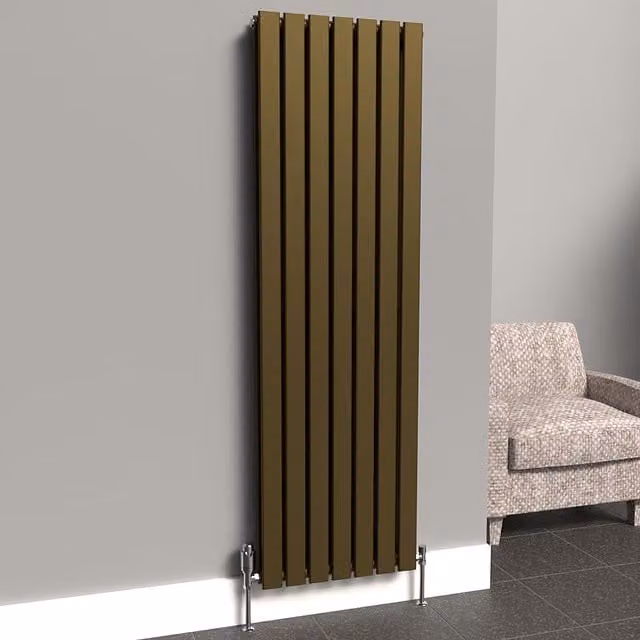 Lux Heat Flat Vertical Double Radiator in Antique Brass, H: 160 cm x W: 49 cm