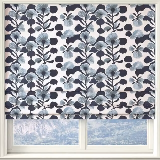 Linda Barker Evergreen Floral Woven Blackout Roman Blind in Blue