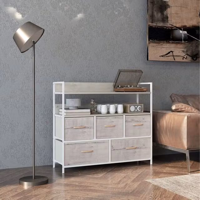 HOMCOM Chest of Drawers with Open Shelves in Rustic Brown and Grey