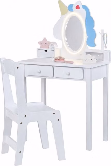 Costway 2 in 1 Toddler Makeup Desk with Hollywood LED Lighting in White