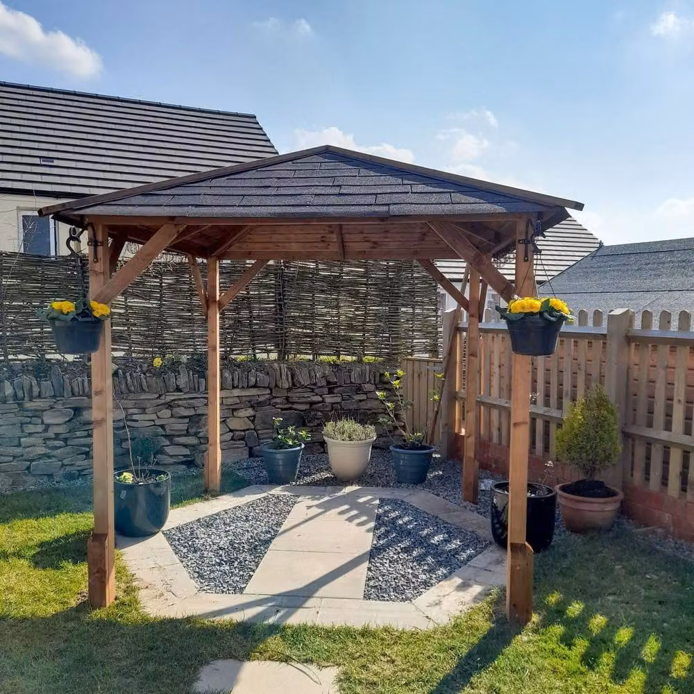 Dunster House Utopia 200 Wooden Garden Gazebo in Brown with Roofing Felt – 6