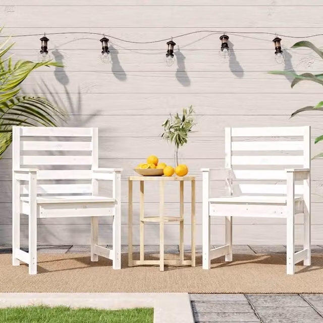 Berkfield Home Beautiful Garden Chairs, 2 Piece Set in White Solid Pine Wood, W/D/H: 60 x 48 x 91 cm