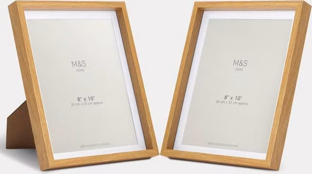 M&S Set of 2 Rectangular Wood Tabletop Photo Frames in Brown and Multicolour, 20.32 x 25.4 cm