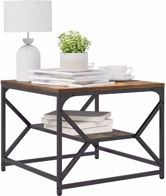 Berkfield Home Decorative End Table with Storage Shelf in Brown Oak Wood, W/D/H: 40 x 40 x 49 cm – 1