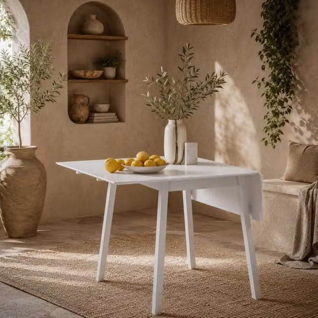 Wyld Haus Hopato White Lacquered Solid Wood Folding Drop Leaf Dining Table W/D/H: 110 x 86 x 75 cm