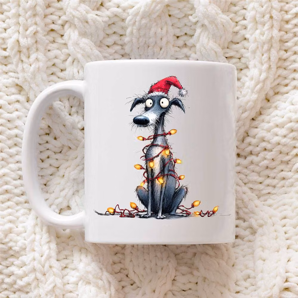 60 Second Makeover Whippet Christmas Lights Ceramic Mug in White – 2