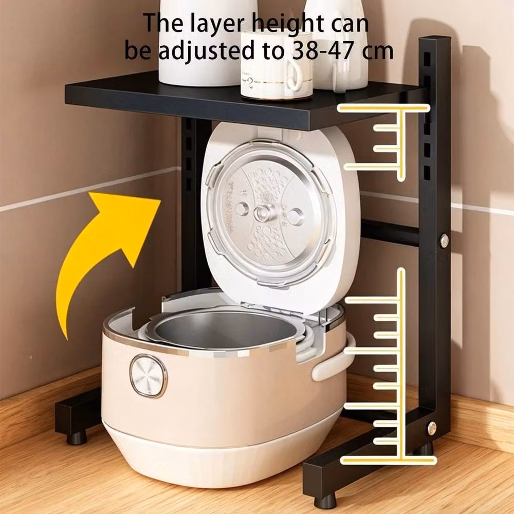 Ventryn Black Metal Air Fryer Storage Rack with Adjustable Shelves for Kitchen Countertops – 2