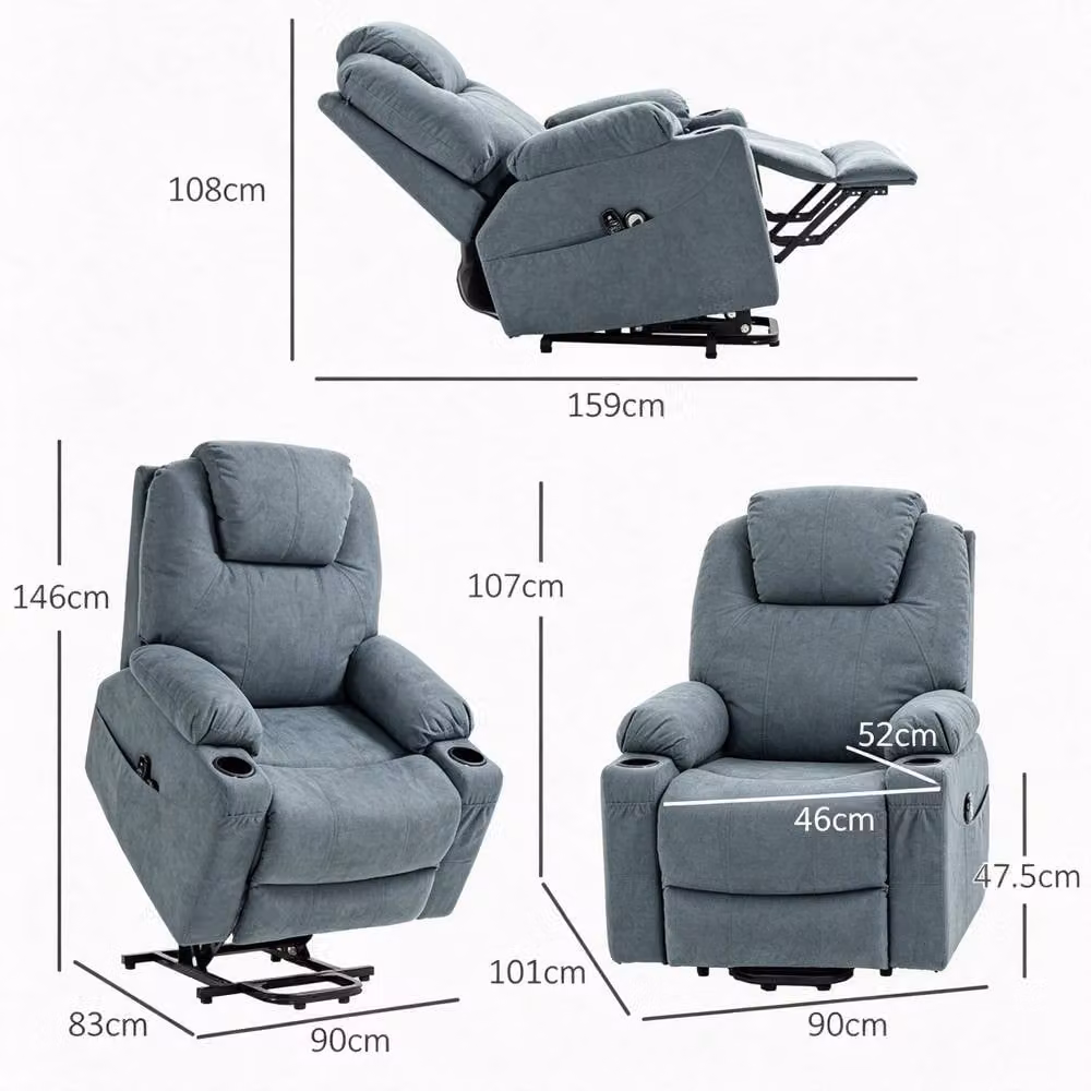 STILVORA Grey Fabric Electric Recliner Armchair with Integrated Heat and Massage – 2