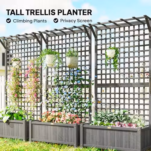 Outsunny Wood Planter with Trellis for Climbing Plants, Grey, W: 183.0 cm, H: 90.0 cm, D: 45.0 cm – 2