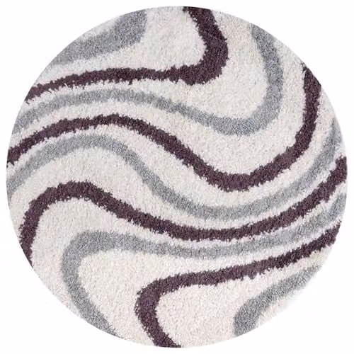 THE RUGS Soft Shaggy Round Area Rug with Modern Abstract Wave Design in Grey and Purple, Diameter: 120 cm