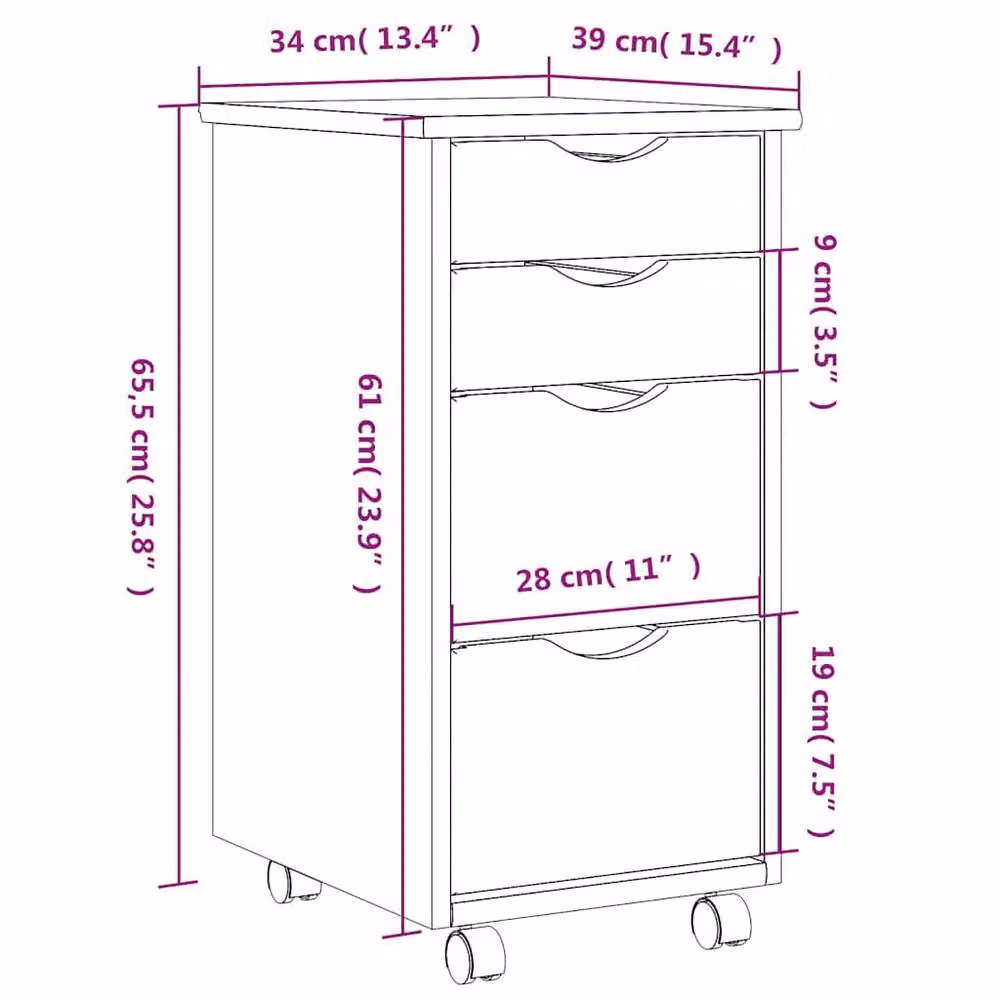 Berkfield Home MOSS Rolling Cabinet with Drawers in Black Solid Pine Wood – 3