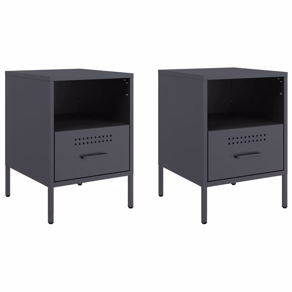 Berkfield Home Sturdy Metal Bedside Cabinets, 2 Pack, Anthracite Grey, W/D/H: 39 x 39 x 50.5 cm – 2