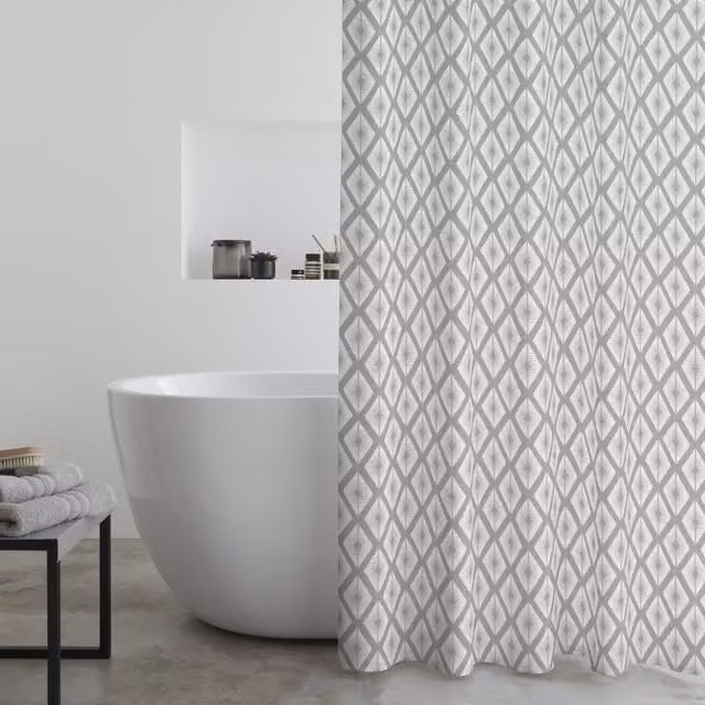 Catherine Lansfield Aztec Diamond Silver Shower Curtain, W: 180 cm, H: 180 cm