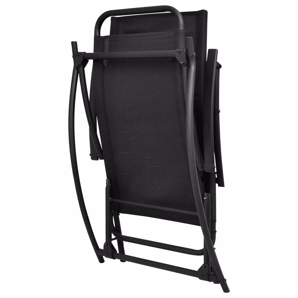 Berkfield Home Modern Garden Rocking Chair in Black Powder Coated Steel and Textilene with Armrests and Cushions – 3