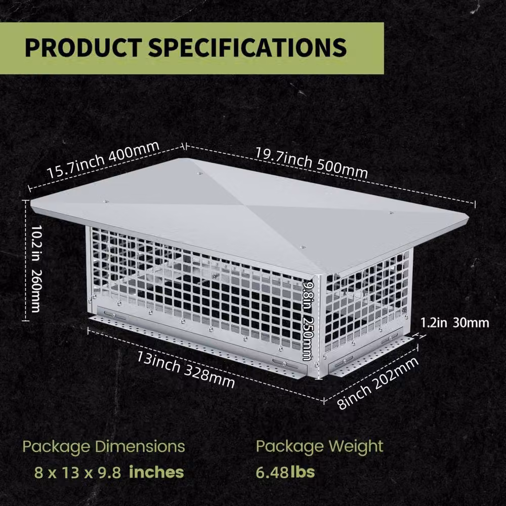 London Boutique Stainless Steel Chimney Cap and Rain Cap for Fireplaces and Stoves, Silver, W: 20.32 cm, D: 33.02 cm – 2