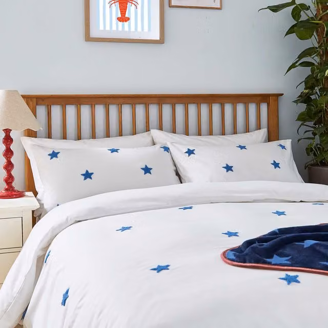 Helena Springfield Tufted Star Reversible Duvet Cover and Pillowcase Set in White, Blue and Silver, Size: 90 x 200 cm – 5