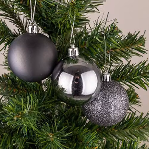 Shatchi Set of 3 Shatterproof Plastic Christmas Baubles in Grey and Silver, Diameter: 10 cm – 2