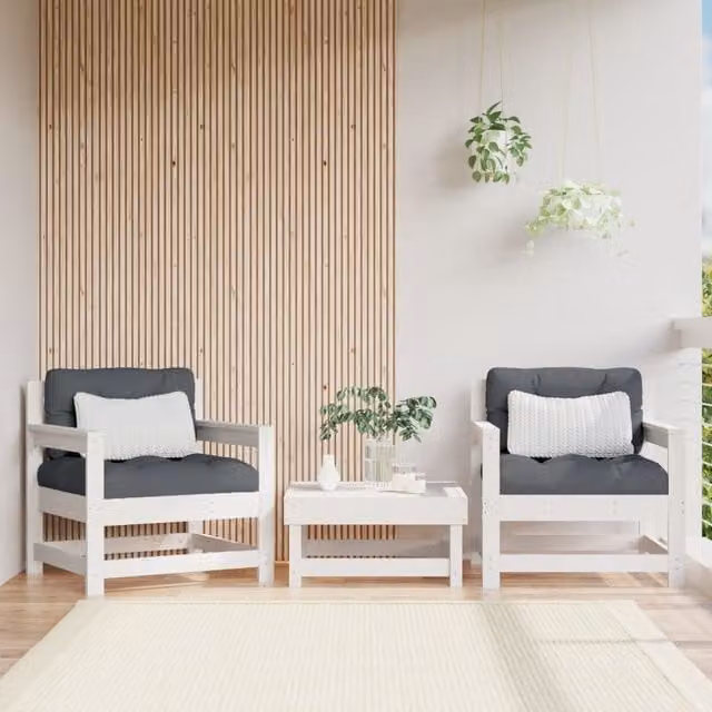 Berkfield Home Rustic White Solid Wood Pine Garden Chairs with Cushions, Set of 2 – 1