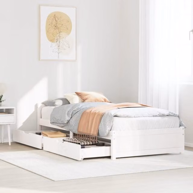 Berkfield Home Single Solid Wood Pine Bed Frame in White, W/D/H: 90 x 190 cm
