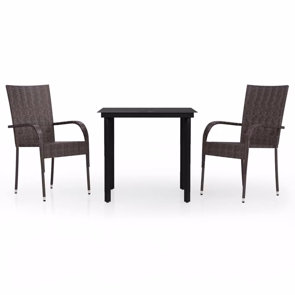 Berkfield Home 3 Piece Modern Outdoor Dining Set in Brown and Black – 2
