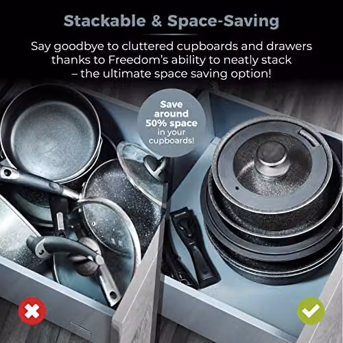 Tower Freedom 13 Piece Non-Stick Aluminium Cookware Set with Detachable Handles, Black – 5