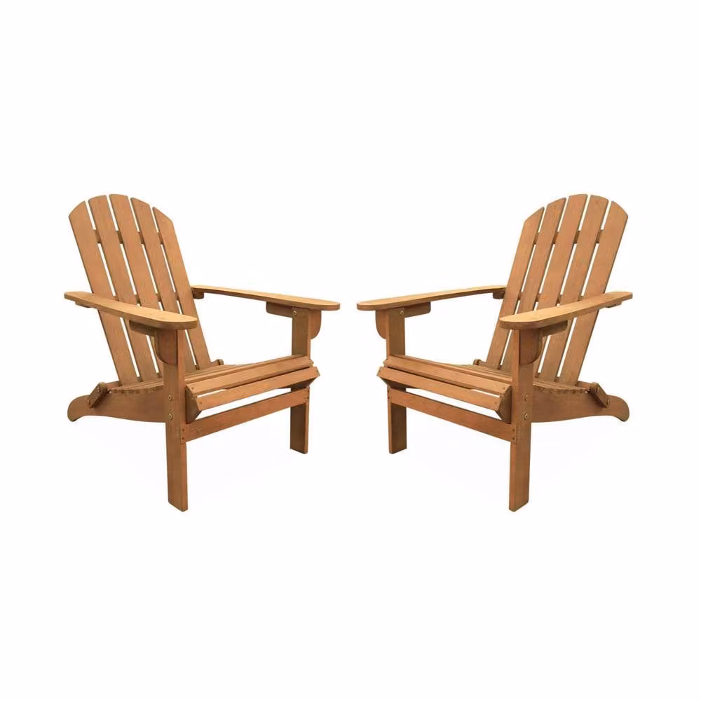 sweeek Pair of Brown Oiled Wooden Garden Deck Chairs with Armrests – 2