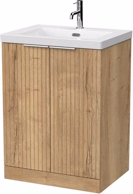 Balterley Callingwood 2 Door Vanity and 1TH Fireclay Basin in Autumn Oak Brown, Width: 60 cm