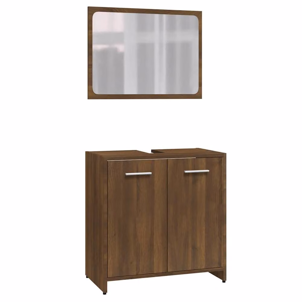 Berkfield Home Modern Brown Oak Bathroom Furniture Set with Wall Cabinet and Mirror Cabinet – 2