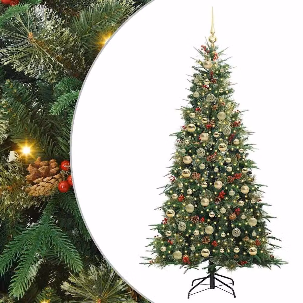Berkfield Home Artificial Hinged Christmas Tree in Green, Height: 210 cm – 2