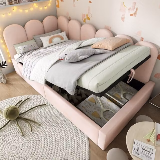 Aosom UK Pink Velvet Single Ottoman Bed with Hydraulic Storage and Metal Slatted Frame, W: 97 cm, D: 200 cm, H: 76 cm