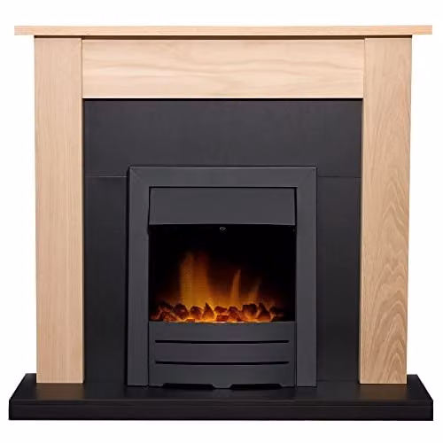 Adam Fires & Fireplaces Southwold Fireplace in Oak and Black with 43 Inch Colorado Electric Fire in Black – 1