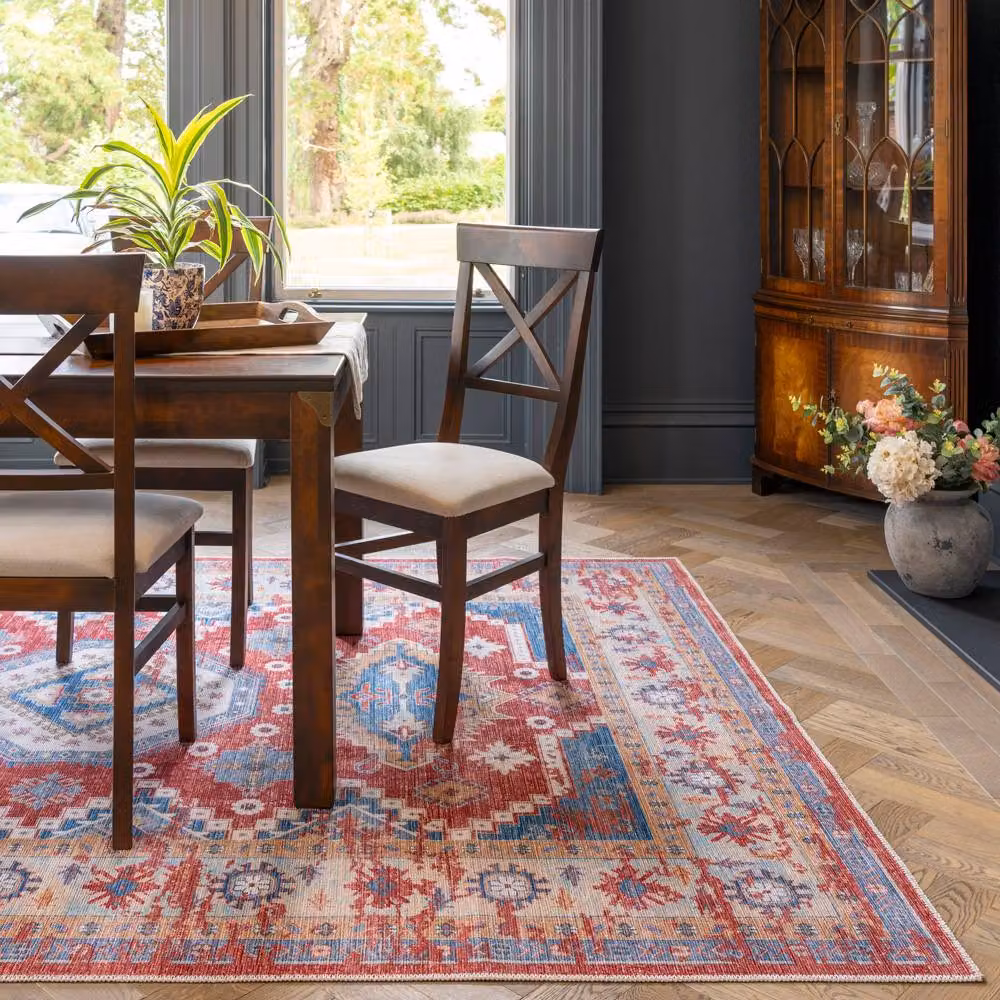 Kukoon Red Vintage Machine Washable Looped Pile Area Rug, W 80 cm x L 150 cm – 2