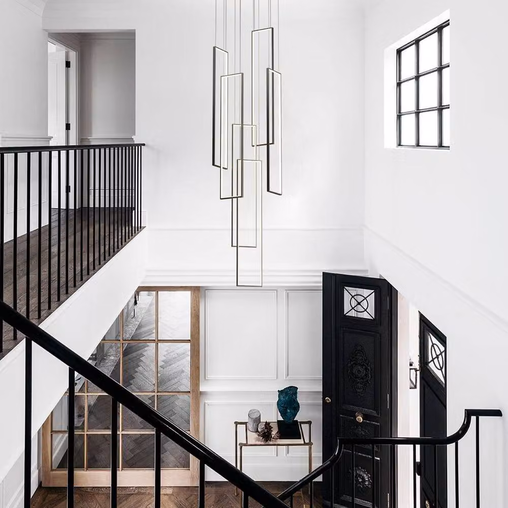 NIVOR Modern Black LED Dimmable 6-Lamp Rectangle Pendant Chandelier with Remote Control and Height Adjustment – 6