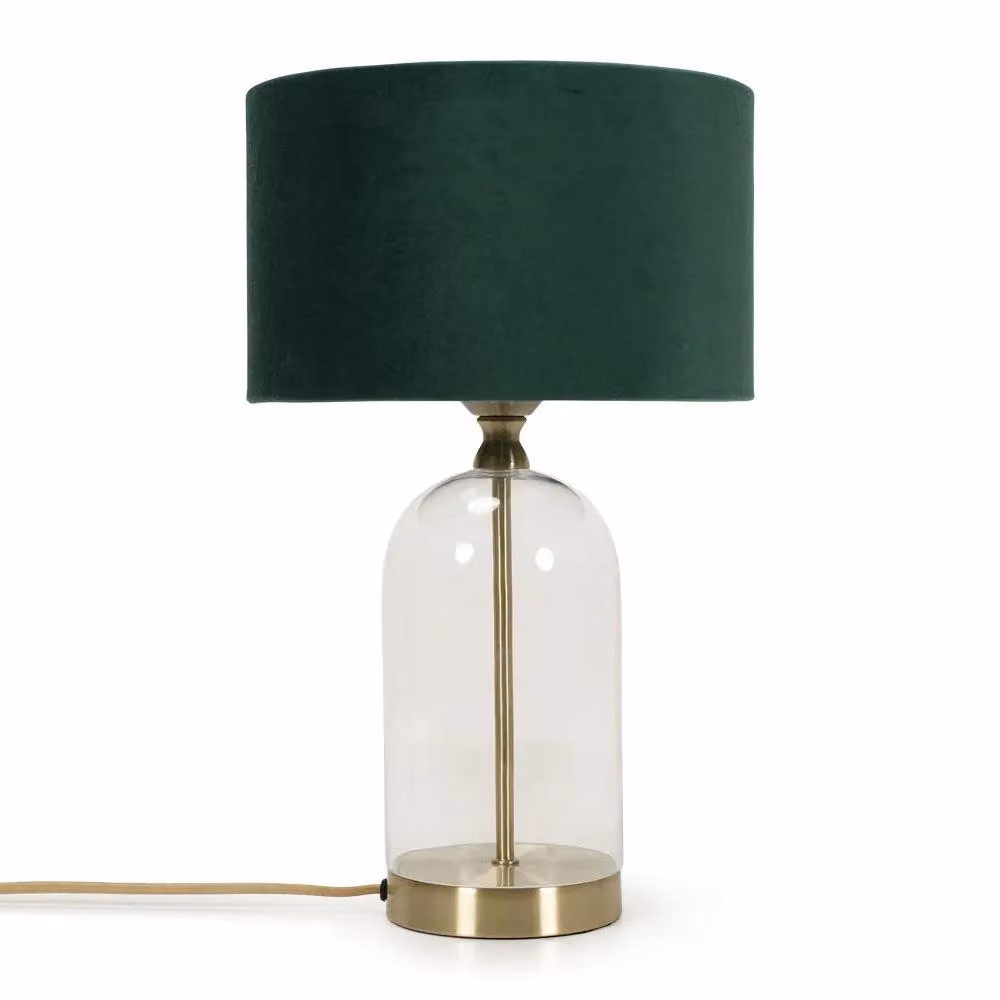 ValueLights Jessy Gold Glass Table Lamp with Green Fabric Shade – 2