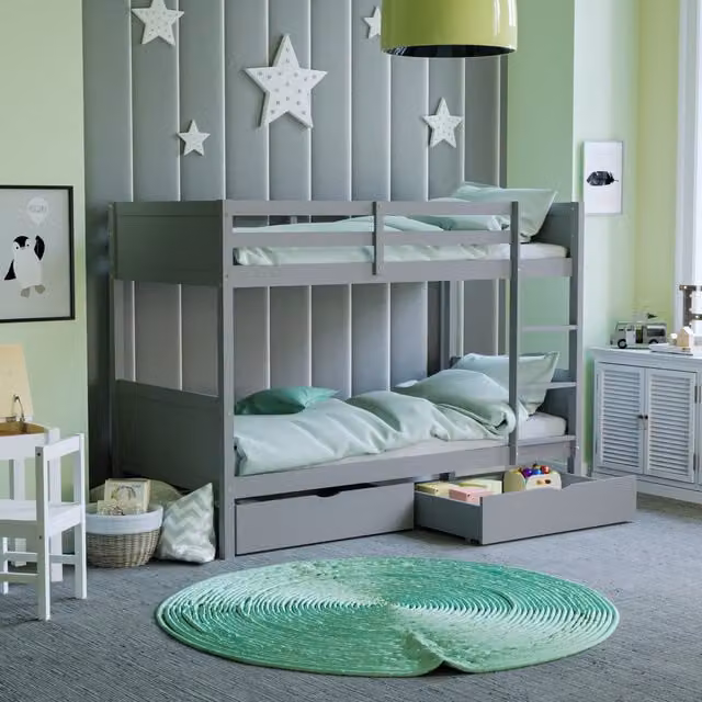 Junior Vida Gemini Single Bunk Bed with Drawers in Grey Solid Pine Wood W/D/H: 197 x 90 x 144.5 cm