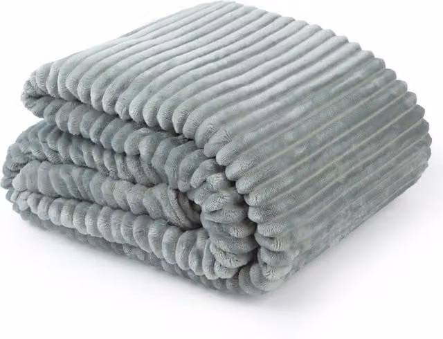 New Edge Blinds Dahlia Silver Striped Fleece Throw, W: 140 cm, L: 180 cm