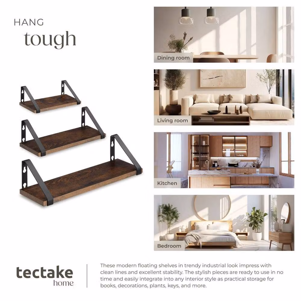tectake Cowell Wall Mounted Shelves in Brown – 5