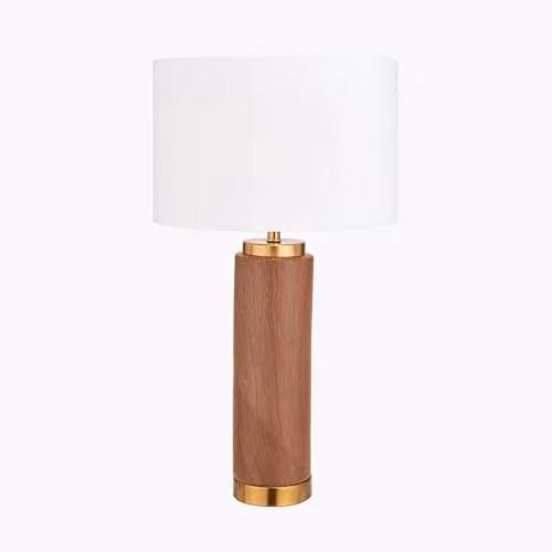 Pacific Lifestyle Brown Ceramic Table Lamp with Wood Effect and Fabric Shade W/D/H: 30 x 30 x 55 cm – 2