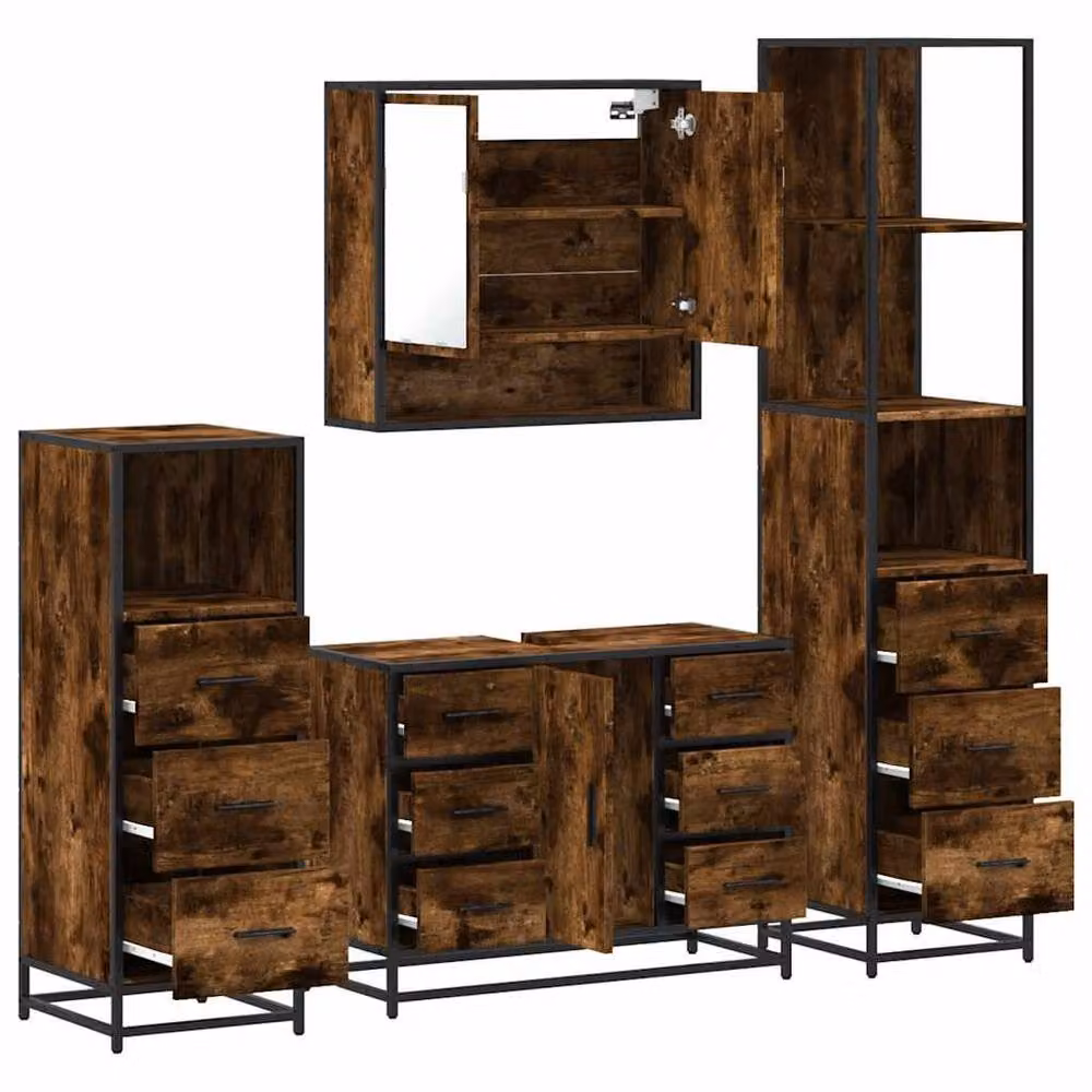 Berkfield Home 4-Piece Industrial Bathroom Furniture Set in Smoked Oak Brown – 2