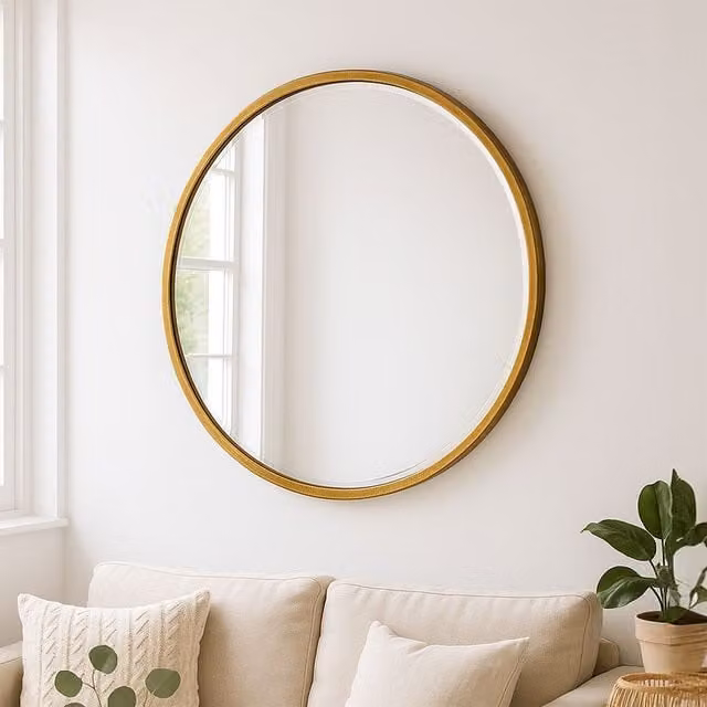 Agenzia 14 Antique Gold Round Metal Wall Mirror, Diameter: 80 cm