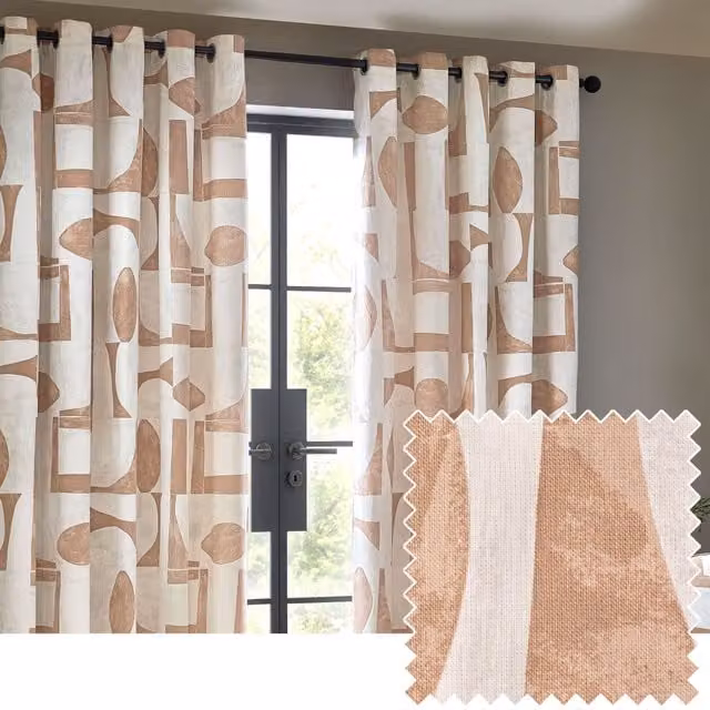 HOEM Carro Abstract Geometric Room Darkening Eyelet Curtains in Light Pink, Width: 117 cm, Drop: 137 cm