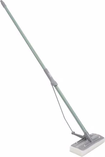 JVL Sponge Floor Mop with Wringer and Wall Mountable Design in Green and Grey