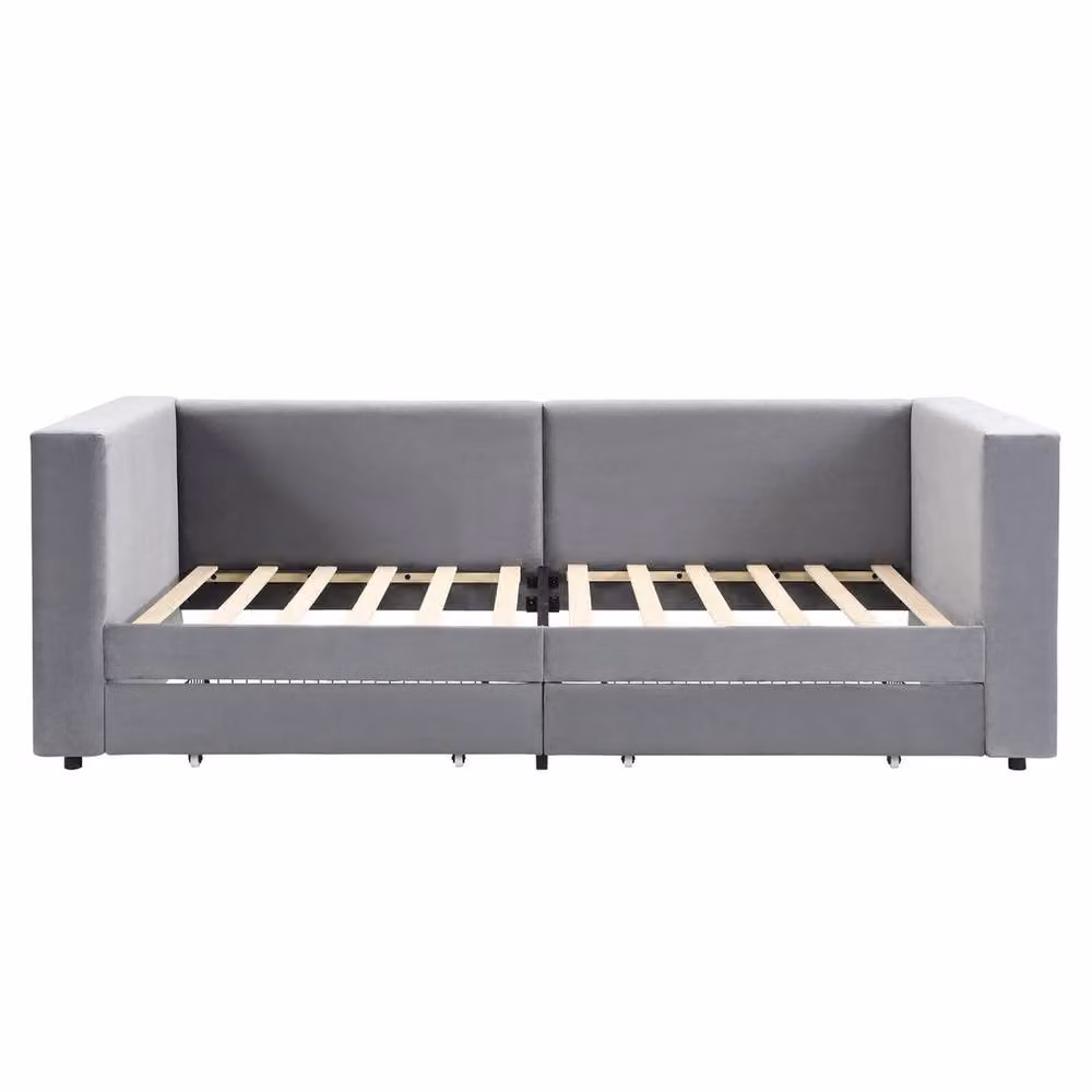 FORGEVIO Modern Upholstered Velvet Bed Frame with Drawers in Grey, W/D/H: 90 x 190 cm – 4