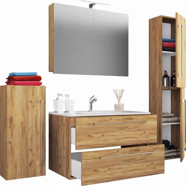 VCM Badinos SC 5-piece Modern Bathroom Furniture Set in Light Oak