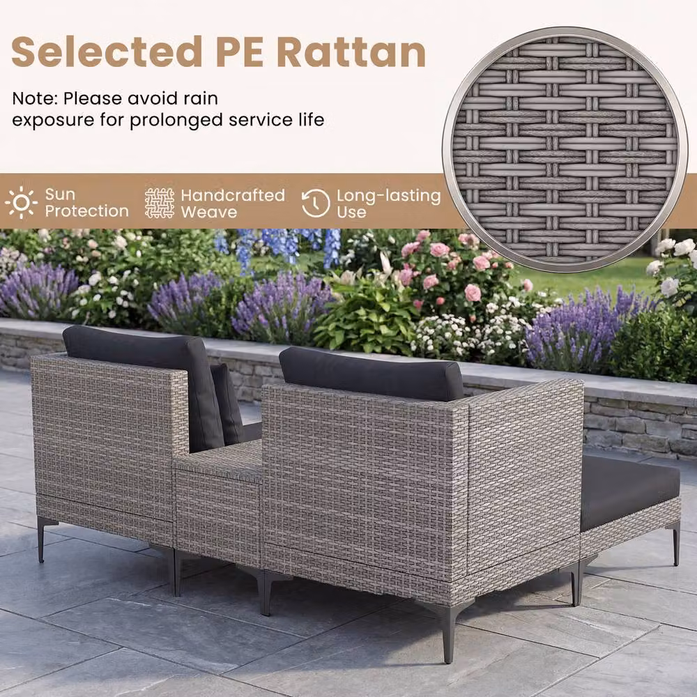 Costway 5-Piece Grey PE Rattan Patio Conversation Set with Upholstered Cushions and Side Table – 10